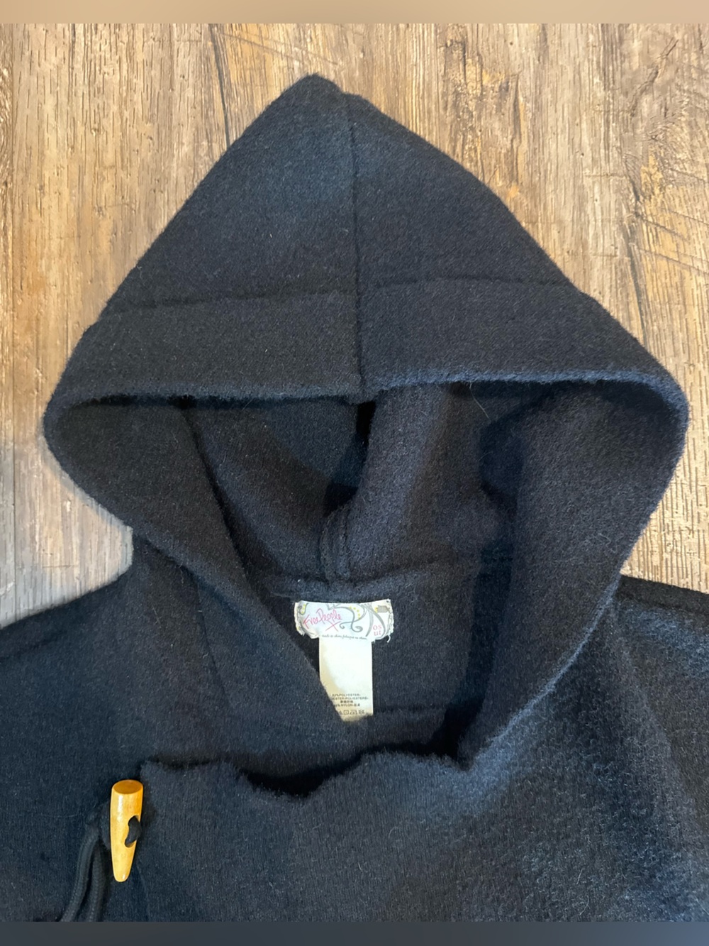 Free People Toggle Poncho In Black Hooded OS One Size - Picture 4 of 8